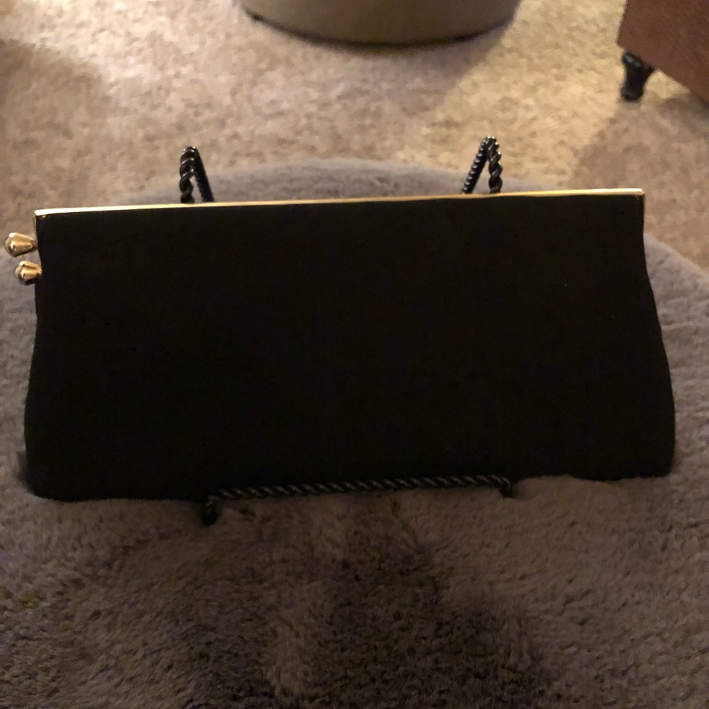 Bell Purses of Calif. Vintage black fabric evening clutch purse.